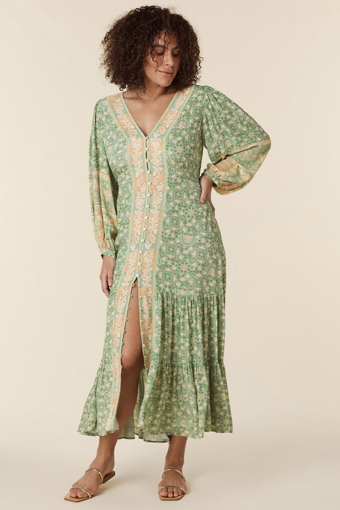 Spell-MadamePeacockGown-Emerald-347_1000x1000_1b5600eb-6363-42d8-8452-3352e512798d Ina Splice Printed Button Up Maxi Gown Dress - Image 9