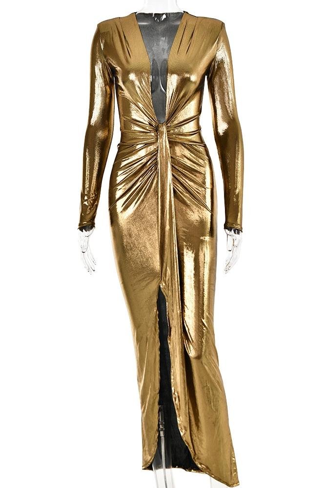 ailiyah-metallic-v-neck-slit-midi-dress-sd00210251751-green-s-sunfere-713229 Ailiyah Metallic V-neck Slit Midi Dress - Image 5