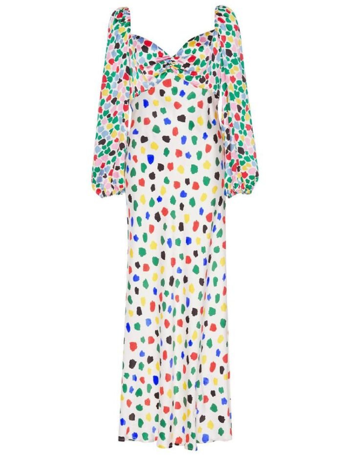 Alison Sweetheart Splice Printed Dots Maxi Satin Dress - Image 5