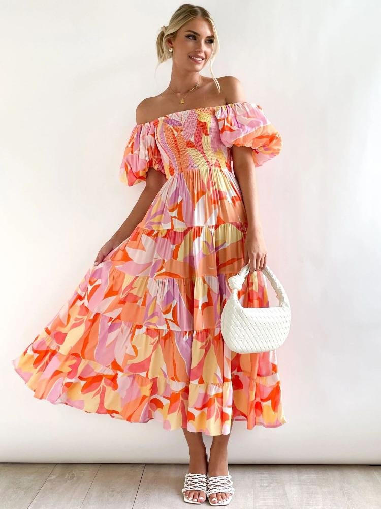 andrea-printed-off-shoulder-puff-sleeve-tiered-maxi-dress-sd0020516133-orangehot-pink-s-sunfere-477592 Andrea Printed Off-shoulder Puff Sleeve Tiered Maxi Dress - Image 3