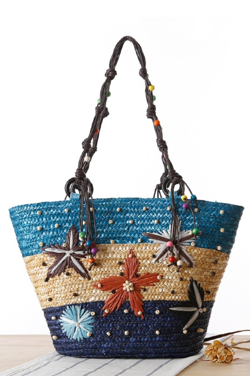 arora-embroidered-seastar-weave-straw-tote-bag-sa0020711828-blue-sunfere-711009 Arora Embroidered Seastar Weave Straw Tote Bag - Image 1