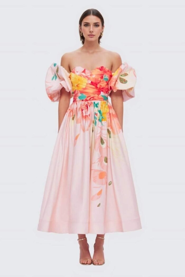 Audrey Floral Printed Off-shoulder Midi Dress - Image 1