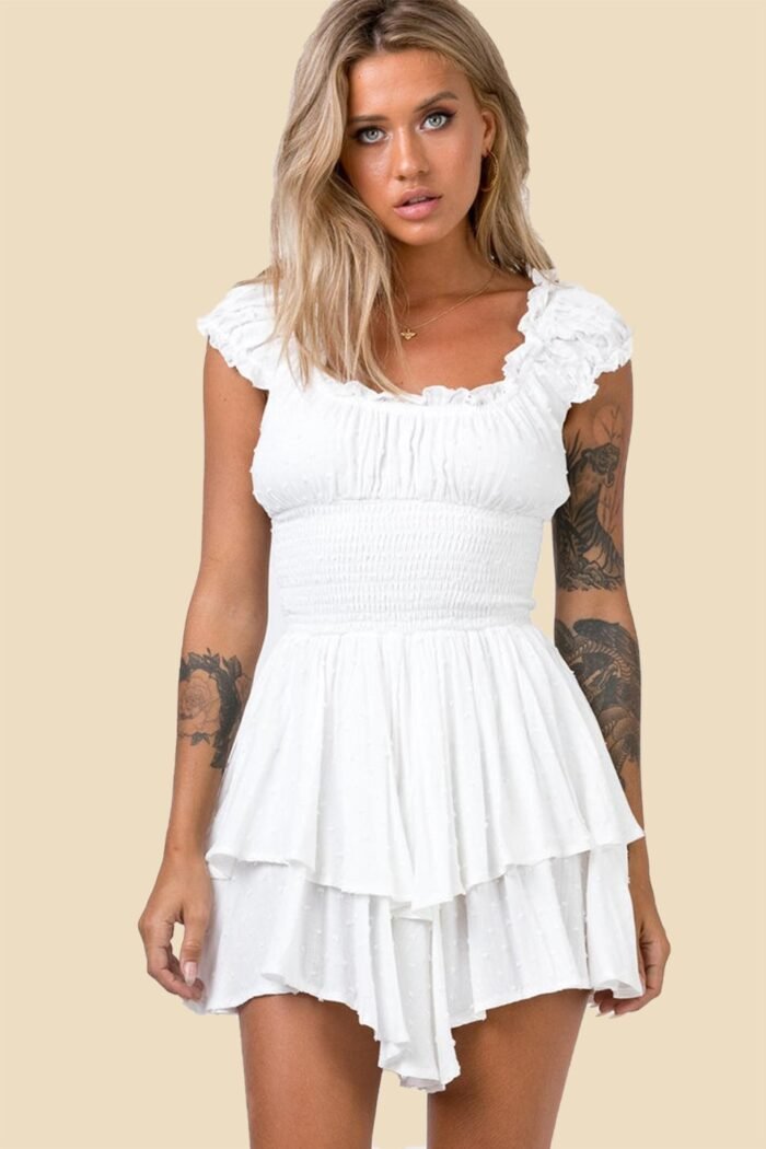 Belau Shirred Bodice Ruffle Flared Mini Dress - Image 4