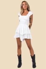 Belau Shirred Bodice Ruffle Flared Mini Dress - Image 2