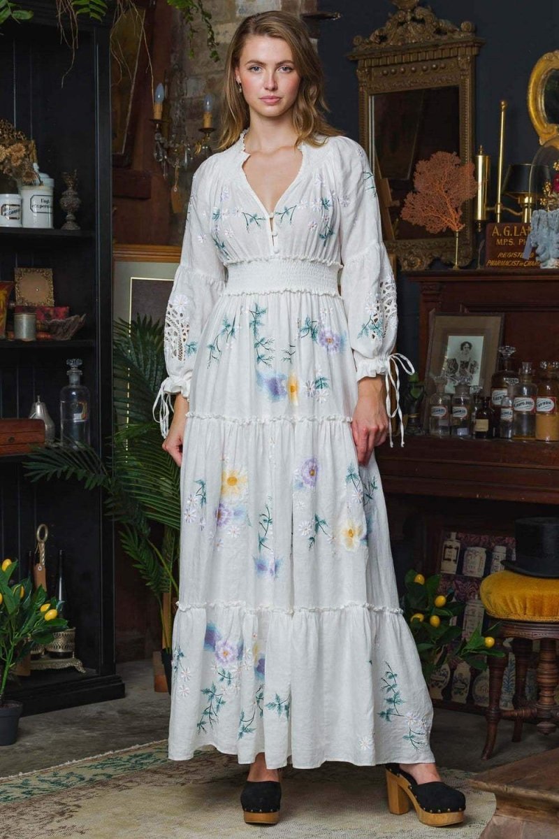cecilia-embroidered-v-neck-shirred-maxi-dress-sd00203222519-white-s-sunfere-581610 Cecilia Embroidered V-neck Shirred Maxi Dress - Image 6