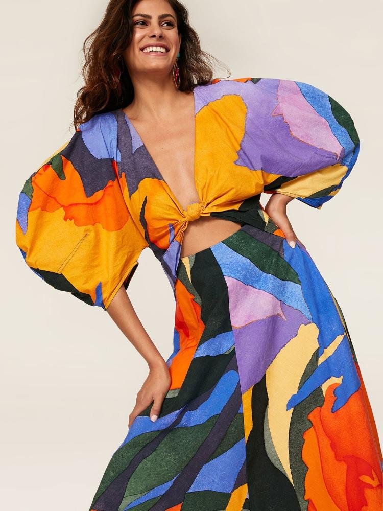 chaya-printed-v-neck-cut-out-flare-maxi-dress-sd0020516260-indigoorange-s-sunfere-903240 Chaya Printed V-neck Cut-out Flare Maxi Dress - Image 1