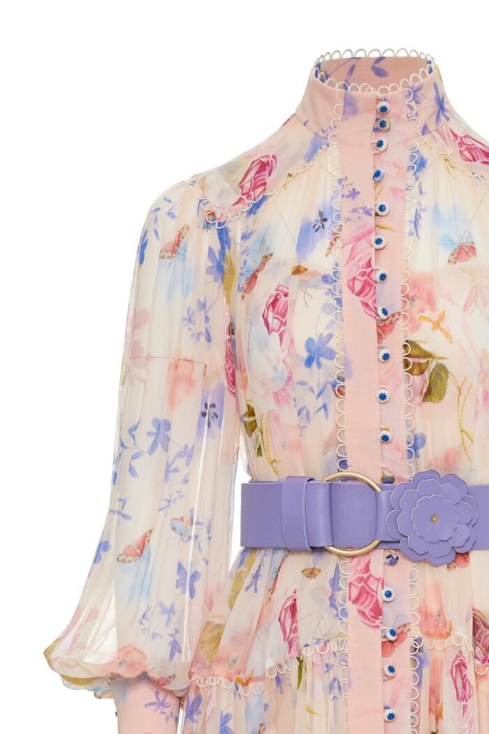 Cora Printed Belted Chiffon Midi Dress - Image 6