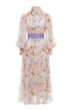 Cora Printed Belted Chiffon Midi Dress - Image 5