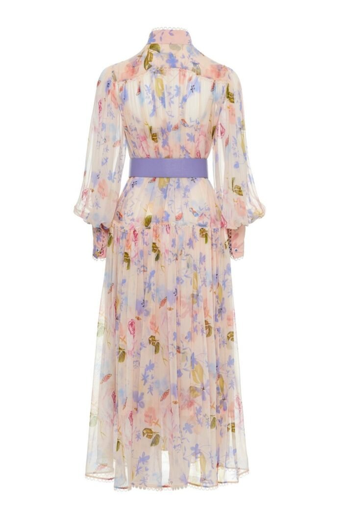 Cora Printed Belted Chiffon Midi Dress - Image 5