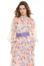 Cora Printed Belted Chiffon Midi Dress