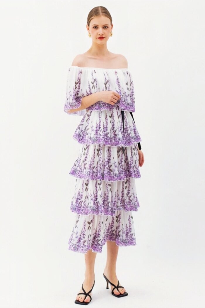 Cornilia Printed Plisse Tiered Midi Dress - Image 3