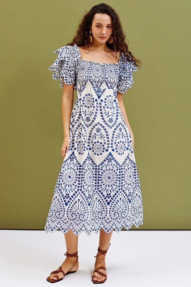 della-embroidery-lace-ruffle-shirred-midi-dress-sd00208311283-blue-xs-sunfere-493058 Della Embroidery Lace Ruffle Shirred Midi Dress - Image 1