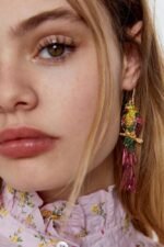Diamante Parrot Tassel Earrings - Image 2