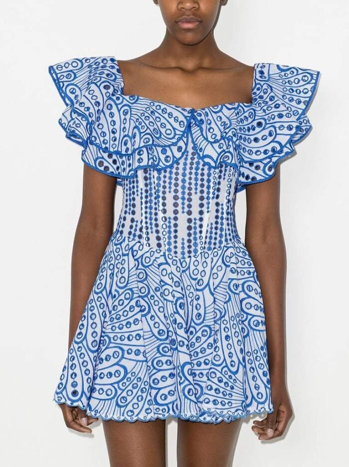 Dolly Embroidered Lace Ruffle Bodice Flare Mini Dress - Image 7