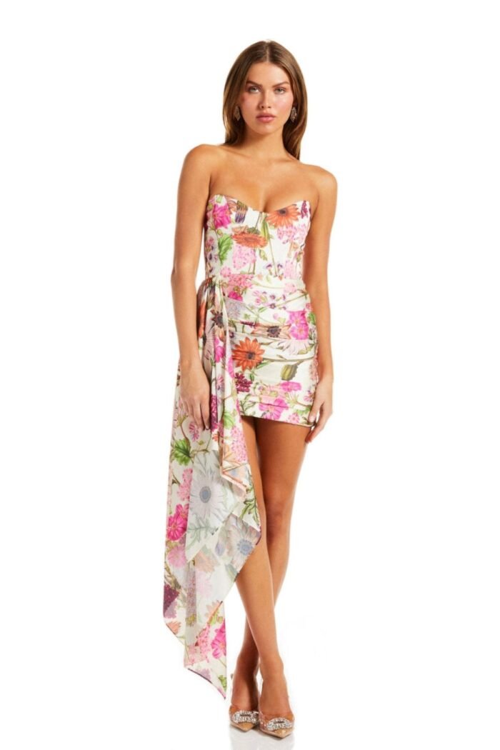 Dorothy Printed Gathered Corset Mini Dress - Image 1