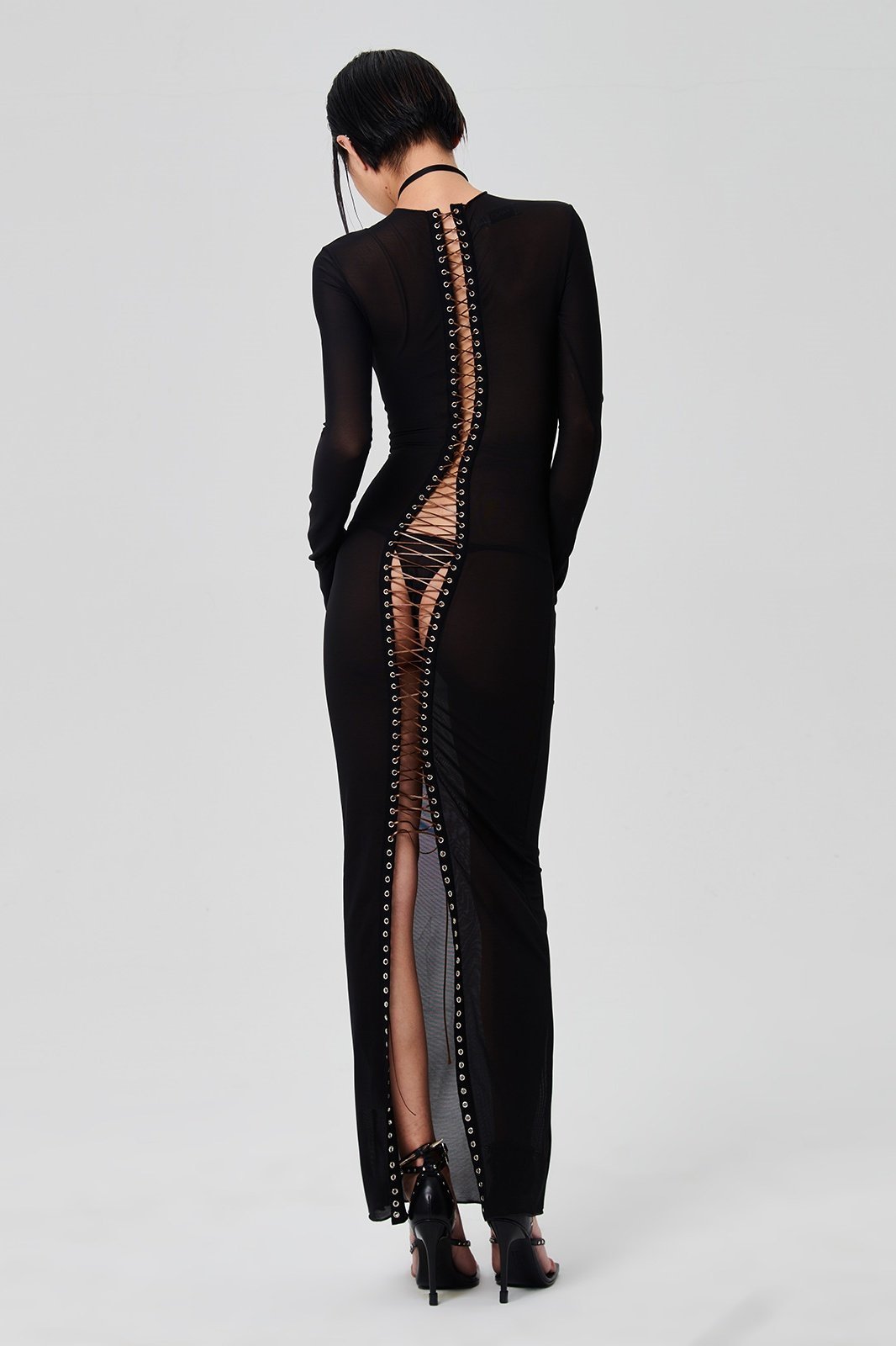 dorse-round-neck-double-sided-mesh-dress-sd00211101885-black-s-sunfere-270676 Dorse Round Neck Double-sided Mesh Dress - Image 1