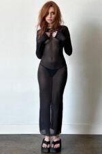 Dorse Round Neck Double-sided Mesh Dress - Image 3