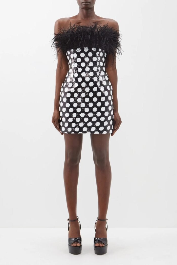 Dulcie Sequins Polka Dots Feather Mini Dress - Image 2