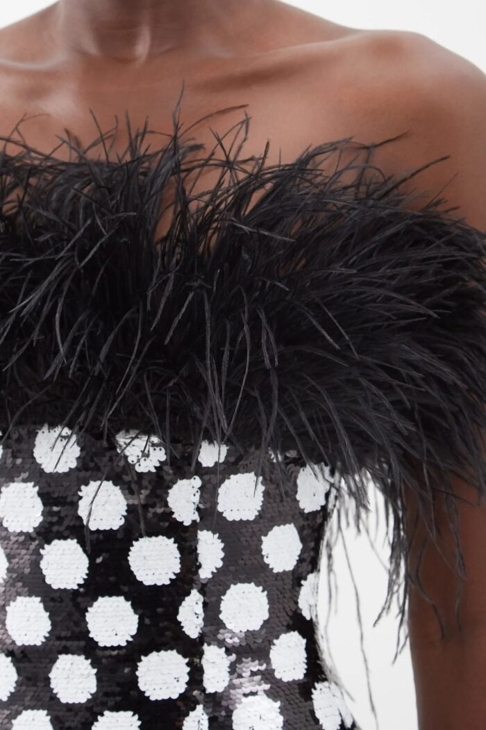 Dulcie Sequins Polka Dots Feather Mini Dress - Image 4