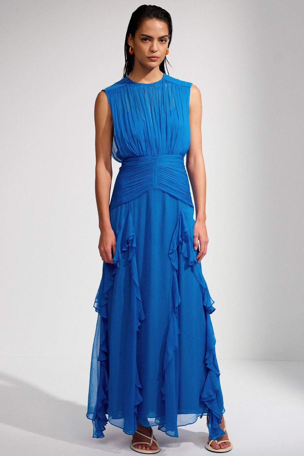 eileen-pleated-round-neck-ruffle-maxi-dress-sd0020516232-blue-s-sunfere-188865 Eileen Pleated Round Neck Ruffle Maxi Dress - Image 1