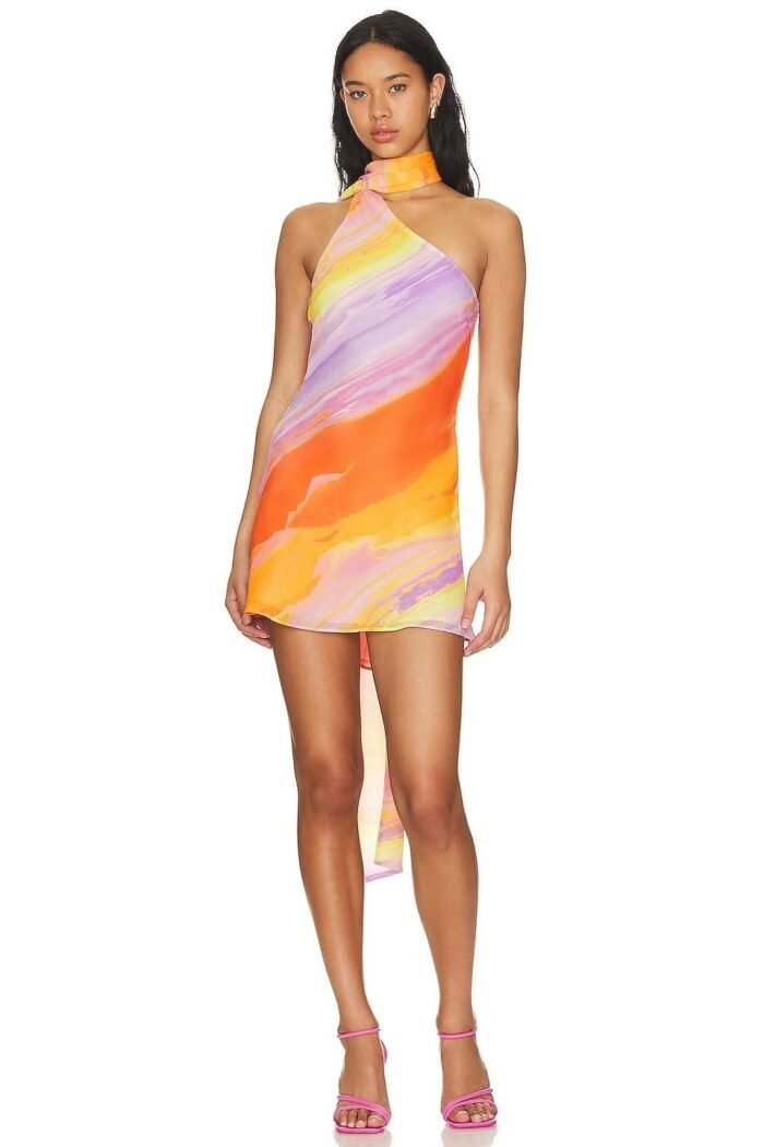Elena One Shoulder Lace-up Mini Dress - Image 3