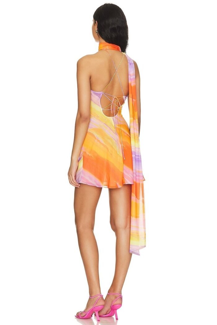 Elena One Shoulder Lace-up Mini Dress - Image 5