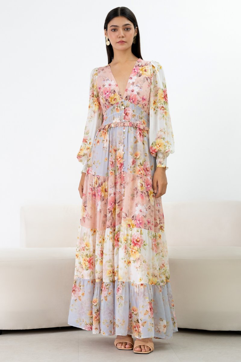 elvira-printed-shirred-v-neck-tiered-maxi-dress-sd00208121151-multi-s-sunfere-332880 Elvira Printed Shirred V-neck Tiered Maxi Dress - Image 2