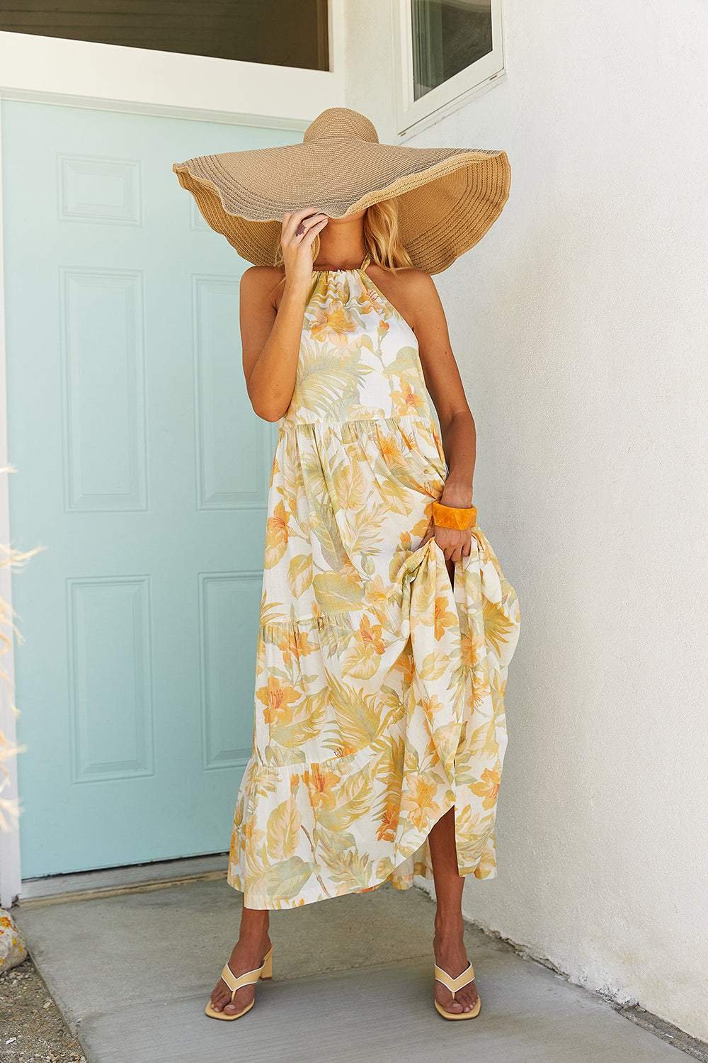 ely-printed-sunflower-halterneck-backless-maxi-dress-sd0020602371-yellow-s-sunfere-875763 Ely Printed Sunflower Halterneck Backless Maxi Dress - Image 1