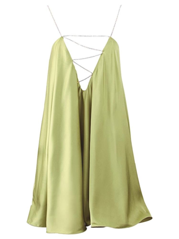 fanny-metal-chain-satin-v-neck-mini-doll-dress-sd0020516301-green-s-sunfere-576213 Fanny Metal Chain Satin V-neck Mini Doll Dress - Image 5