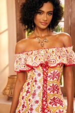 Fiona Printed Embroidered Off-shoulder Mini Dress - Image 4