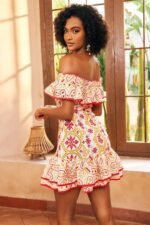 Fiona Printed Embroidered Off-shoulder Mini Dress - Image 5