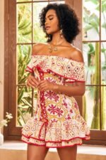 Fiona Printed Embroidered Off-shoulder Mini Dress - Image 3