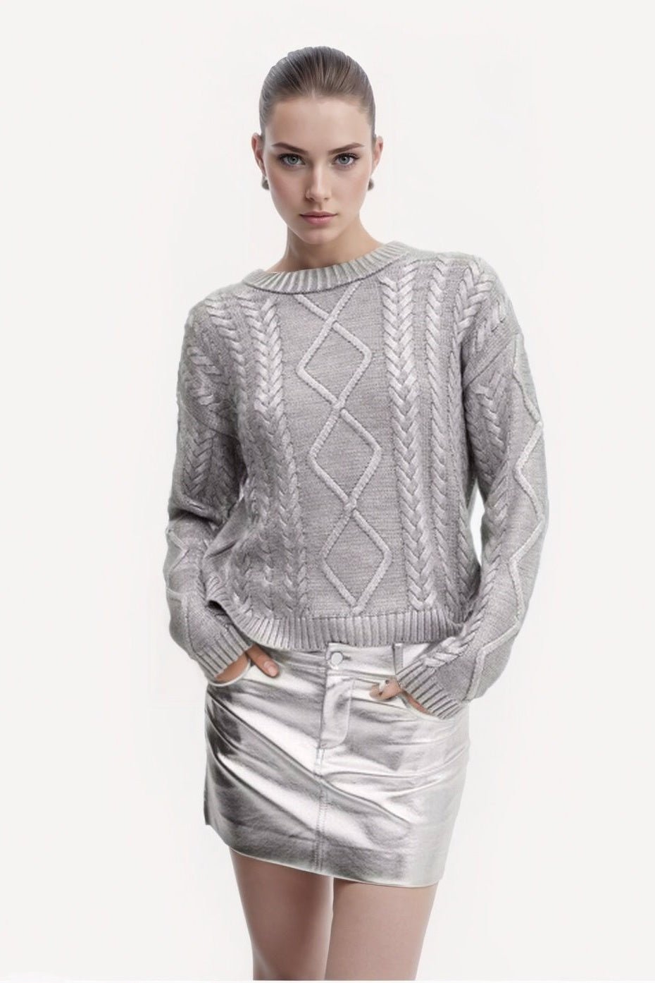 genevieve-metallic-foiled-cable-knit-sweater-st00212062017-silver-s-sunfere-138429 Genevieve Metallic Foiled Cable-knit Sweater - Image 1