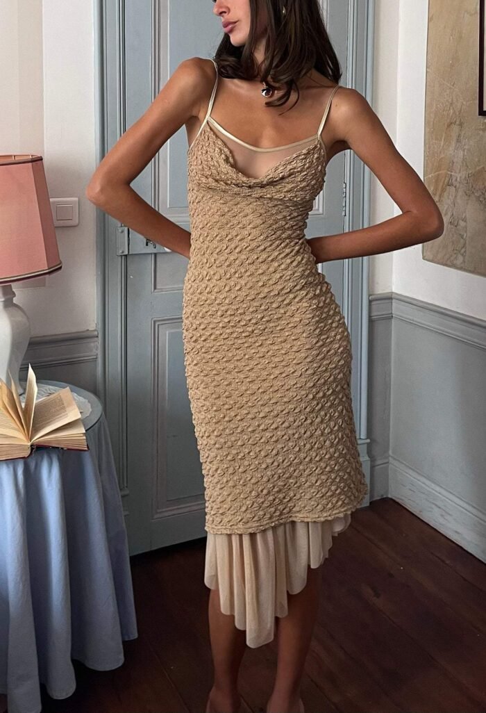 Gill Layered Textured Flare Midi Dress - Image 3
