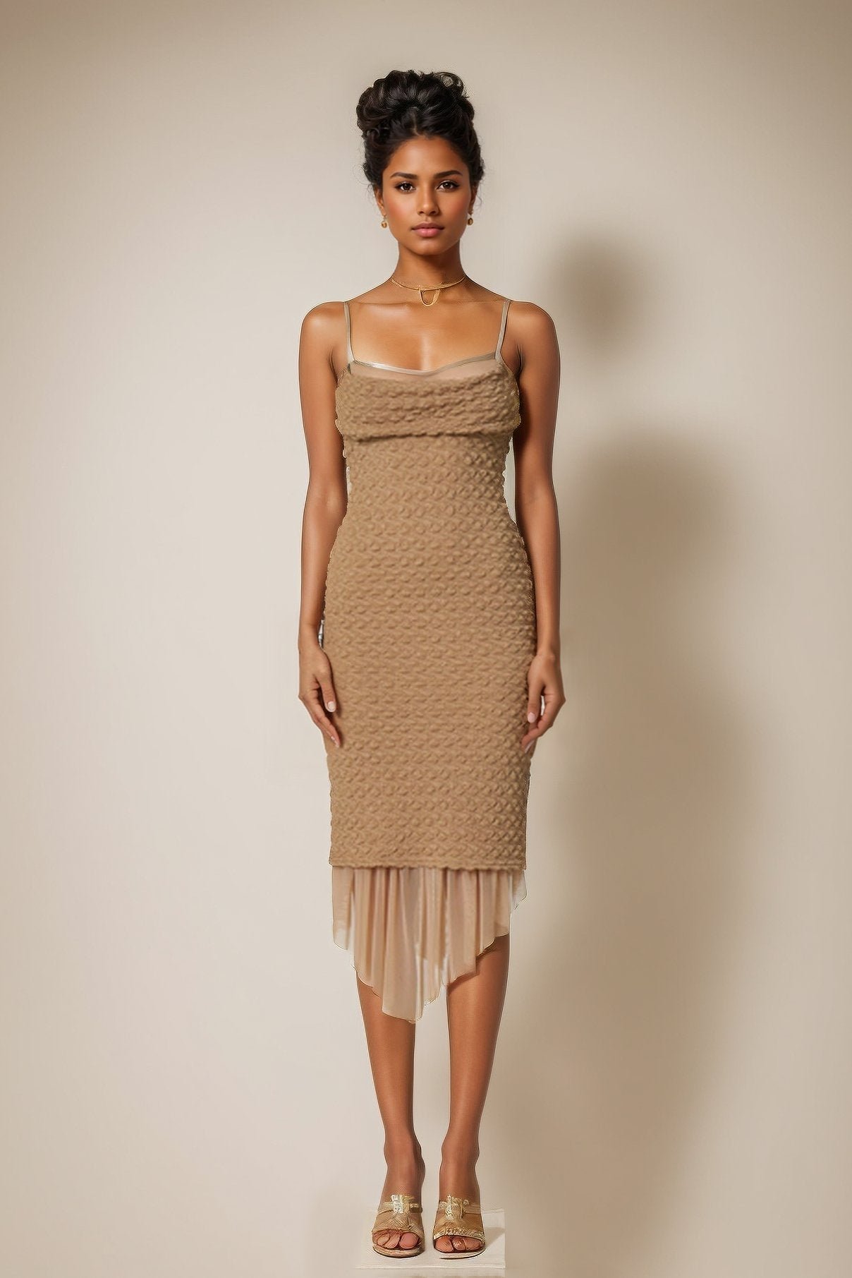 gill-layered-textured-flare-midi-dress-sd00211061827-khaki-s-sunfere-722575 Gill Layered Textured Flare Midi Dress - Image 1