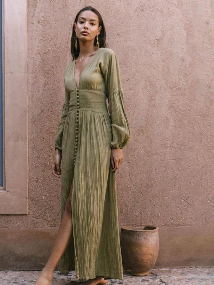 giselle-v-neck-plisse-maxi-milkmaid-dress-sd0020516287-moss-green-s-sunfere-472702 Giselle V-neck Plisse Maxi Milkmaid Dress - Image 2