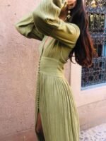 Giselle V-neck Plisse Maxi Milkmaid Dress - Image 3