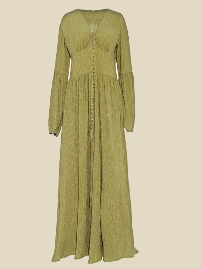 Giselle V-neck Plisse Maxi Milkmaid Dress - Image 6