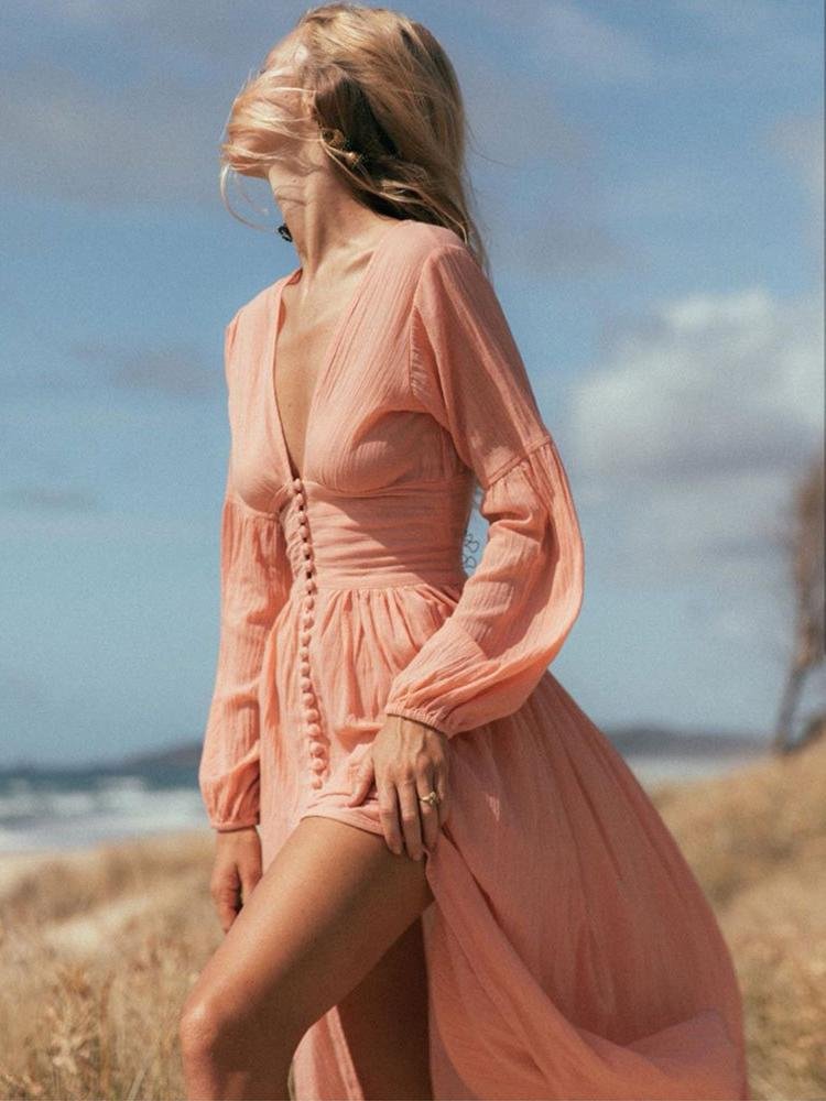 giselle-v-neck-plisse-maxi-milkmaid-dress-sd0020516287-pink-s-sunfere-952132 Giselle V-neck Plisse Maxi Milkmaid Dress - Image 4