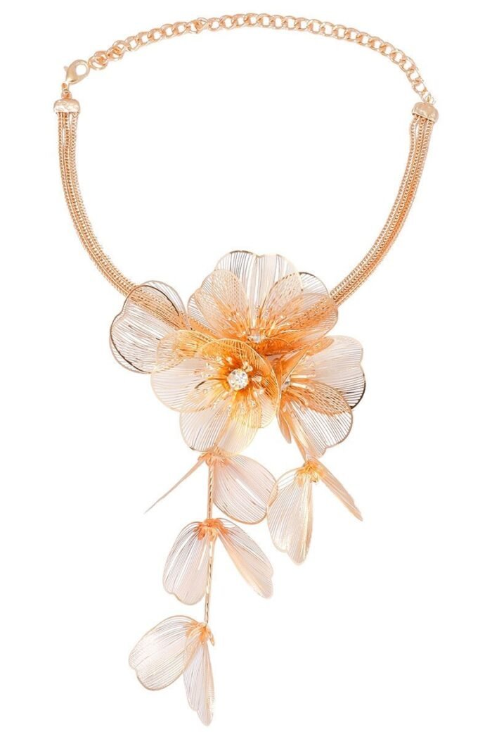 Gold Mesh Diamante Flower Jewelry Set - Image 2