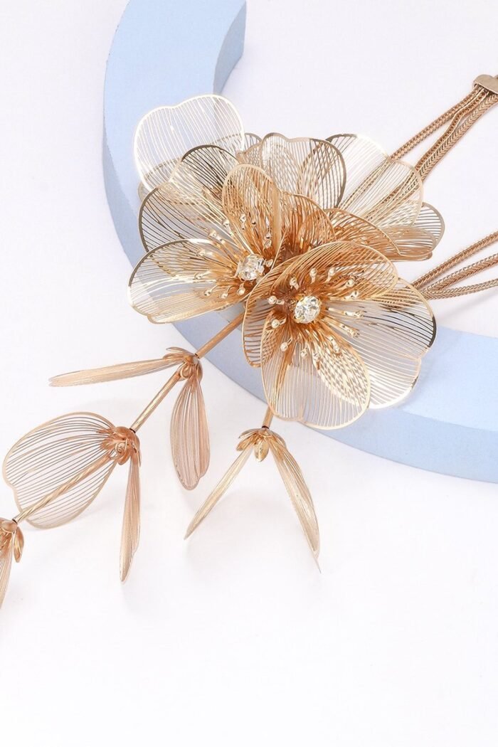 Gold Mesh Diamante Flower Jewelry Set - Image 5