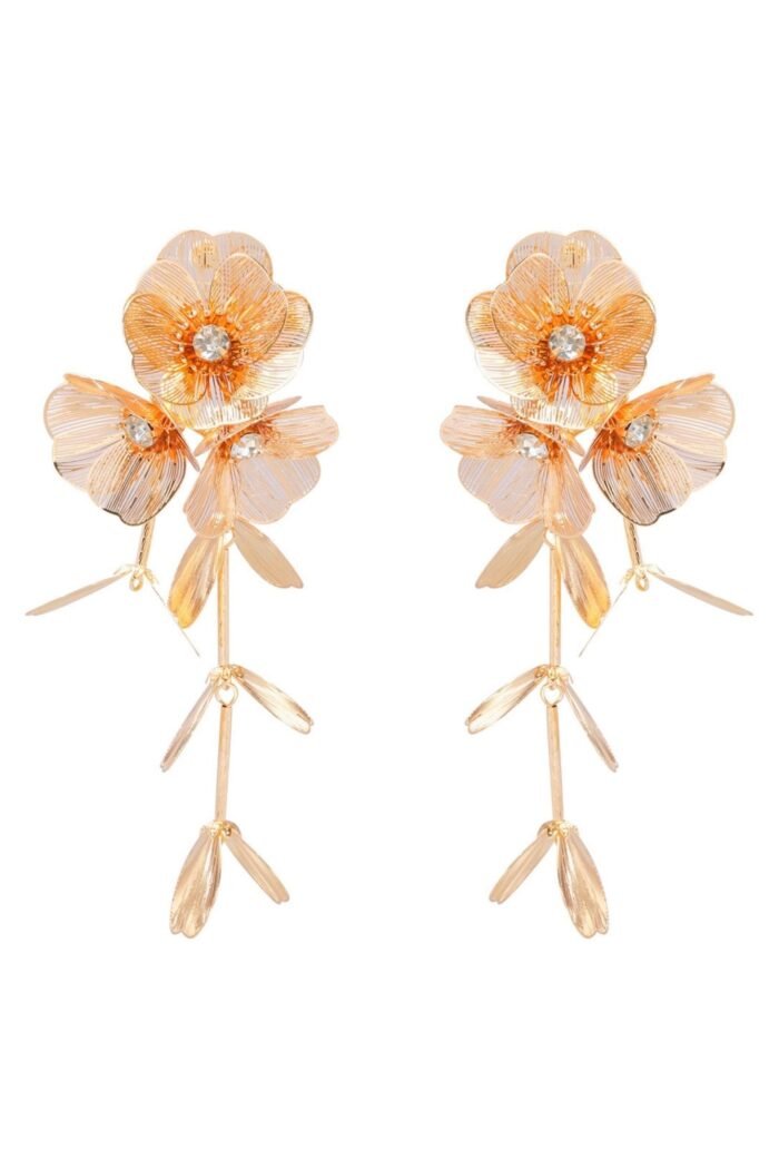 Gold Mesh Diamante Flower Jewelry Set - Image 3