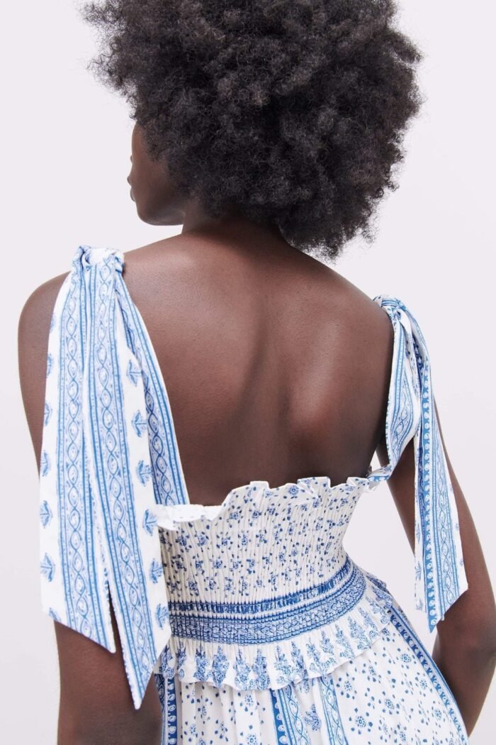 Helga Printed Shirred Strap Midi Dress - Image 5