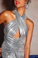 Heloise Metallic Cross Halter Neck Maxi Dress - Image 5