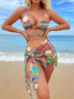 Jane Printed Three-piece Bikini Set - Image 7