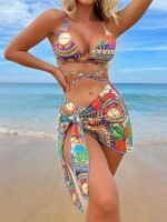 Jane Printed Three-piece Bikini Set - Image 8