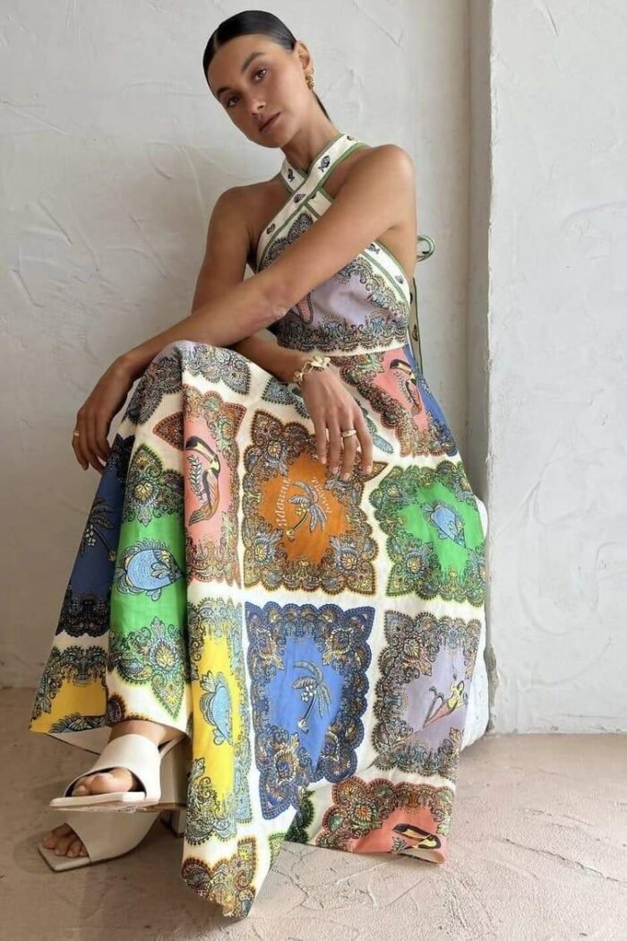 Janice Printed Halterneck Maxi Dress - Image 3