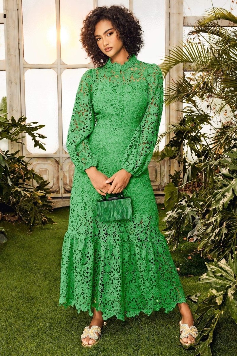 joa-embroidered-lace-trimmed-flare-maxi-dress-sd00210061658-green-s-sunfere-954179 Joa Embroidered Lace Trimmed Flare Maxi Dress - Image 1