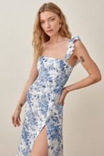 Joa Printed Ruffle Strap Slit Midi Dress - Image 4