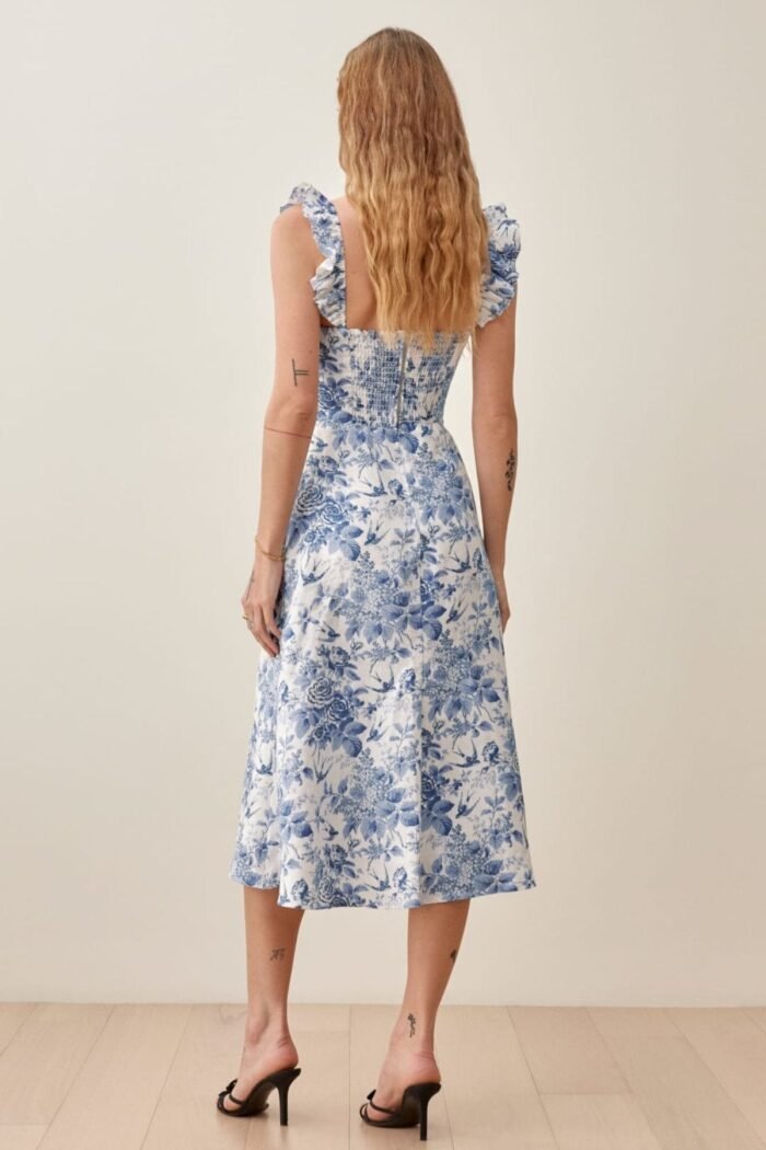 Joa Printed Ruffle Strap Slit Midi Dress - Image 5